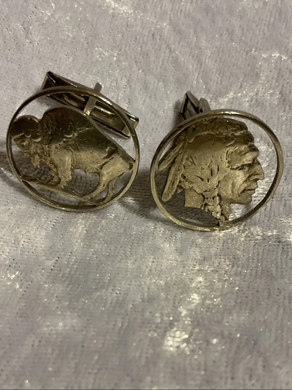 Vintage Silver-Tone Buffalo & Native Profile Cufflinks - Men's Accessory